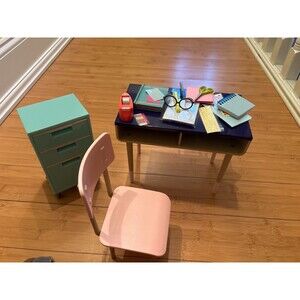 Our Generation Green File Cabinet Desk Chair School Supplies Doll Set 18”
